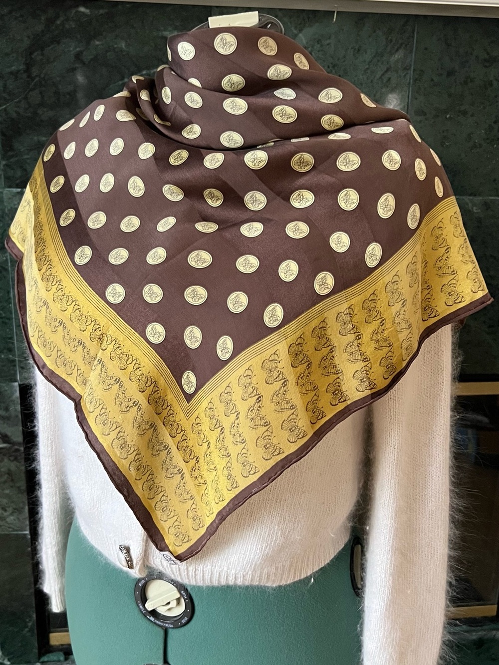 Vintage Carat Silk Scarf Butterfly Polka Dot Square HandRolled Bandana RetroLuxe